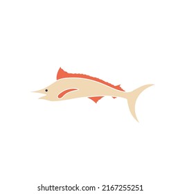 Swordfish color icon doodle style. Fish character vector illustration. Underwater marine life kids decoration for design