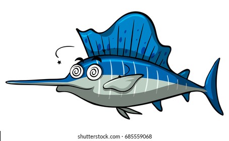 Swordfish with dizzy face illustration