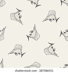 Swordfish doodle seamless pattern background