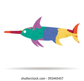 swordfish drawn painted icon vector