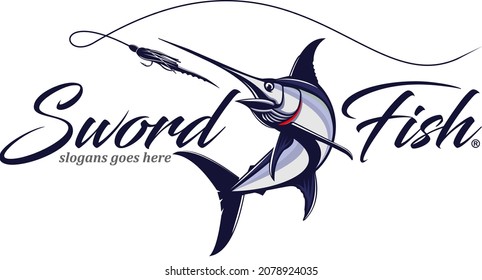 Swordfish Fishing Logo. Unique and Fresh swordfish jumping out of the water, Great to use as your Swordfish fishing activity, 