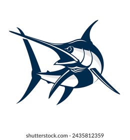 Logo de Pesca de Pez Espada. Único y fresco pez espada saltando fuera del agua. Genial para usar como su empresa de pesca de pez espada.