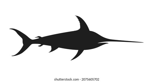 Swordfish graphic icon. Black symbol swordfish isolated on white background. Vector illustration