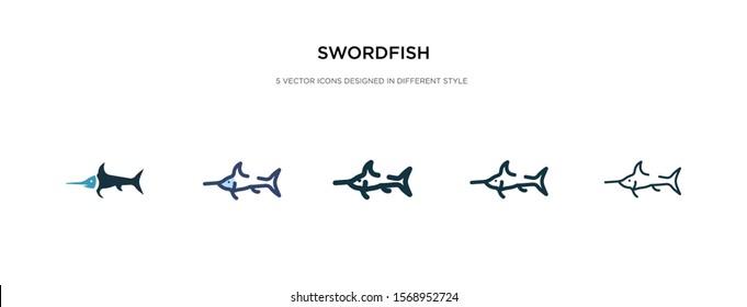 swordfish icon in different style vector illustration. two colored and black swordfish vector icons designed in filled, outline, line and stroke style can be used for web, mobile, ui