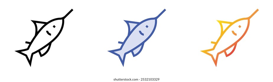 swordfish icon. Linear, Blue Fill and Gradient Style Design Isolated On White Background