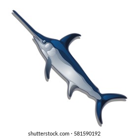 Swordfish isolated on a white background. Vector cartoon close-up illustration.
