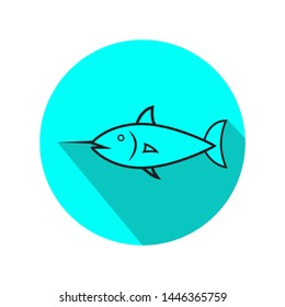 Swordfish line icon design. Icon swordfish design on blue bright circle background. Icon fish simple vector. Vector illustration.