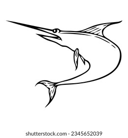 swordfish line vector illustration,isolated on white background,top view