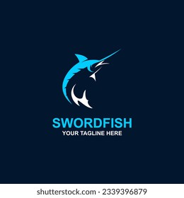 Swordfish Logo isolated on dark blue background. Design swordfish for logo, Simple and clean flat design of the swordfish logo template. Suitable for your design need, logo, illustration, animation, e