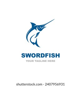 Swordfish Logo isolated on white background. Design swordfish for logo, Simple and clean flat design of the swordfish logo template. Suitable for your design need, logo, illustration, animation, etc.