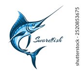 Swordfish logo template. Atlantic blue marlin emblem isolated vector illustration