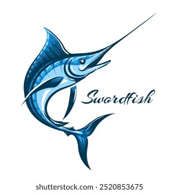 Swordfish logo template. Atlantic blue marlin emblem isolated vector illustration