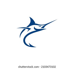 Swordfish or Marlin fish logo combined with a fishing hook element on the tail, symbolizing a successful catch, speed, and strength. Ideal for fishing businesses or tournaments, bait and tackle shops, marine brands, or sport fishing clubs. Fully editable vector template.