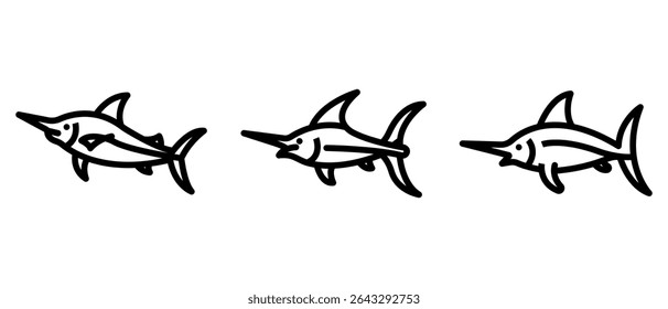 swordfish outline or line icon design bundle.