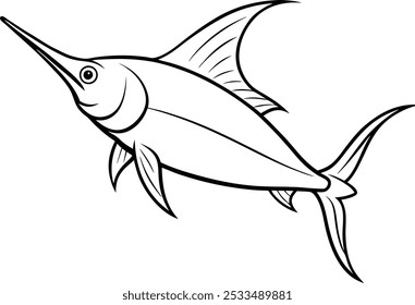 Swordfish outline vector art and line art illustration design. Marlin logo vector icon line outline. Fresh and Unique Modern Blue Marlin Logo Template.