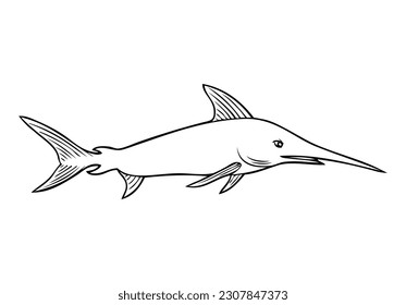 swordfish outline vector illustration,isolated on white background,top view