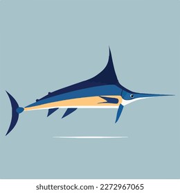 Swordfish in pelagic zone. Underwater fish and sea creatures in natural habitat. Flat vector illustration concept