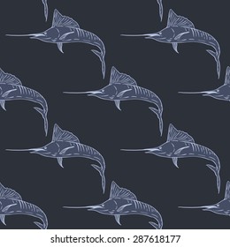 Swordfish Seamless Vector Pattern Dark Background