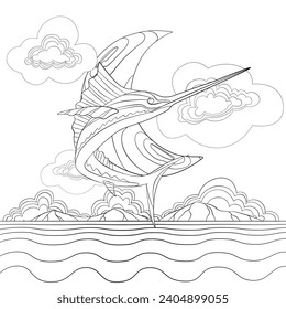 Swordfish in the sky line art design.