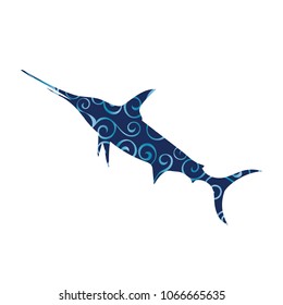 Swordfish trout fish spiral pattern color silhouette aquatic ani