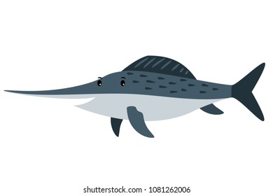 Swordfish underswater animal cartoon icon isolated on white background, vector illustration