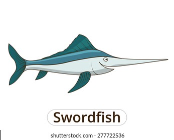 Swordfish underwater animal cartoon illustration for children