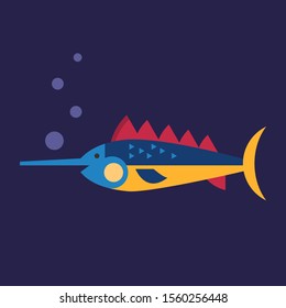 Swordfish underwater, illustration, vector on white background.