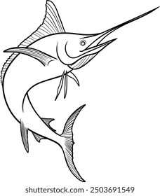 Ilustración en blanco y negro del contorno del Vector del pez espada