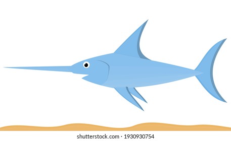 Swordfish Xiphias Gladius Blue Childern Book Illustration 