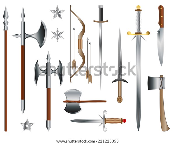 Swords Axes Bow Medieval Weapons Vectors Stock Vector (Royalty Free ...