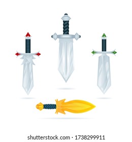 Espadas. Juego de caricaturas ilustraciones de vectores de espada de juego. Armas vectoriales tipo caricatura. Espadas de caricatura medieval.