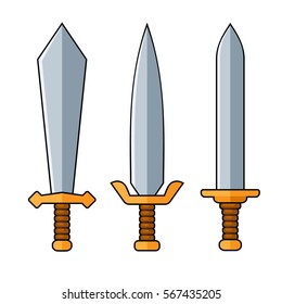 Swords. Cartoon Style Set on White Background. Vector