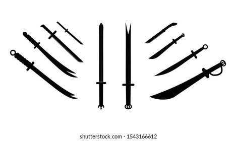swords collection. sharp weapon icon vector. ninja warrior symbol