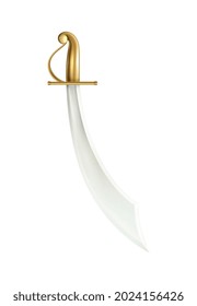 Swords-Komposition mit isoliertem Bild mittelalterlichen Schworts mit geschwungener Klinge und goldener Griffgrafik