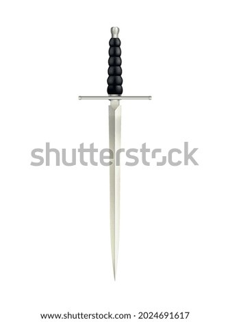 Swords composition with isolated image of medieval sword with straight blade and thin end vector illustration
