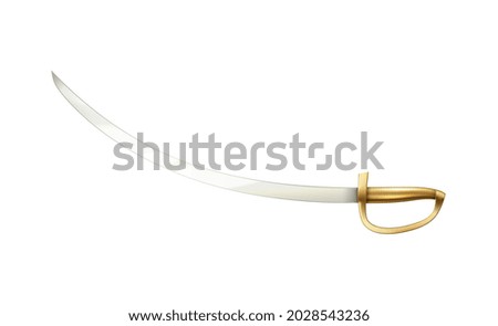 Swords composition with isolated image of medieval sword with curved blade and golden handle vector illustration