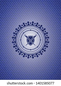 swords crossed with shield icon with denim texture