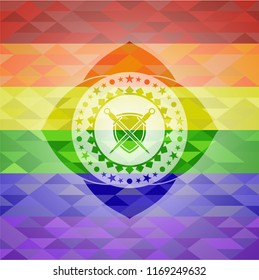 swords crossed with shield icon inside lgbt colors emblem 