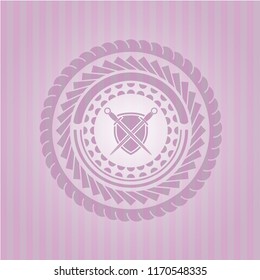 swords crossed with shield icon inside retro pink emblem