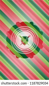 swords crossed with shield icon inside christmas emblem background.