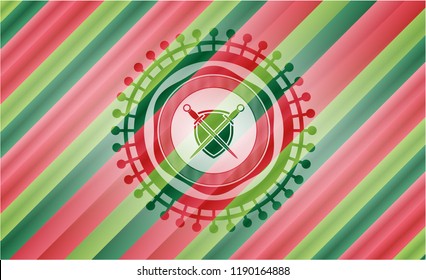 swords crossed with shield icon inside christmas emblem background.