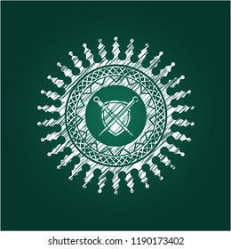 swords crossed with shield icon inside chalkboard emblem