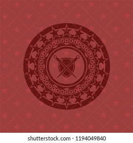 swords crossed with shield icon inside retro style red emblem