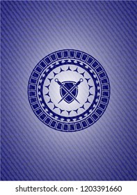 swords crossed with shield icon inside emblem with jean high quality background