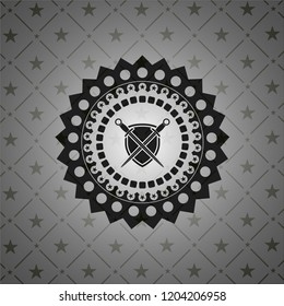 swords crossed with shield icon inside realistic dark emblem
