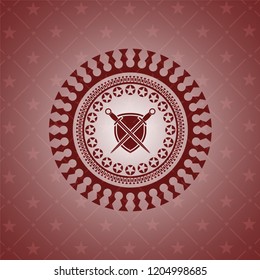 swords crossed with shield icon inside vintage red emblem