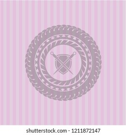 swords crossed with shield icon inside pink icon or emblem