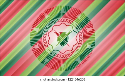 swords crossed with shield icon inside christmas emblem background.