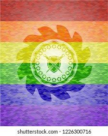 swords crossed with shield icon inside lgbt colors emblem 