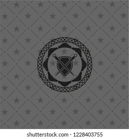 swords crossed with shield icon inside dark badge or emblem
